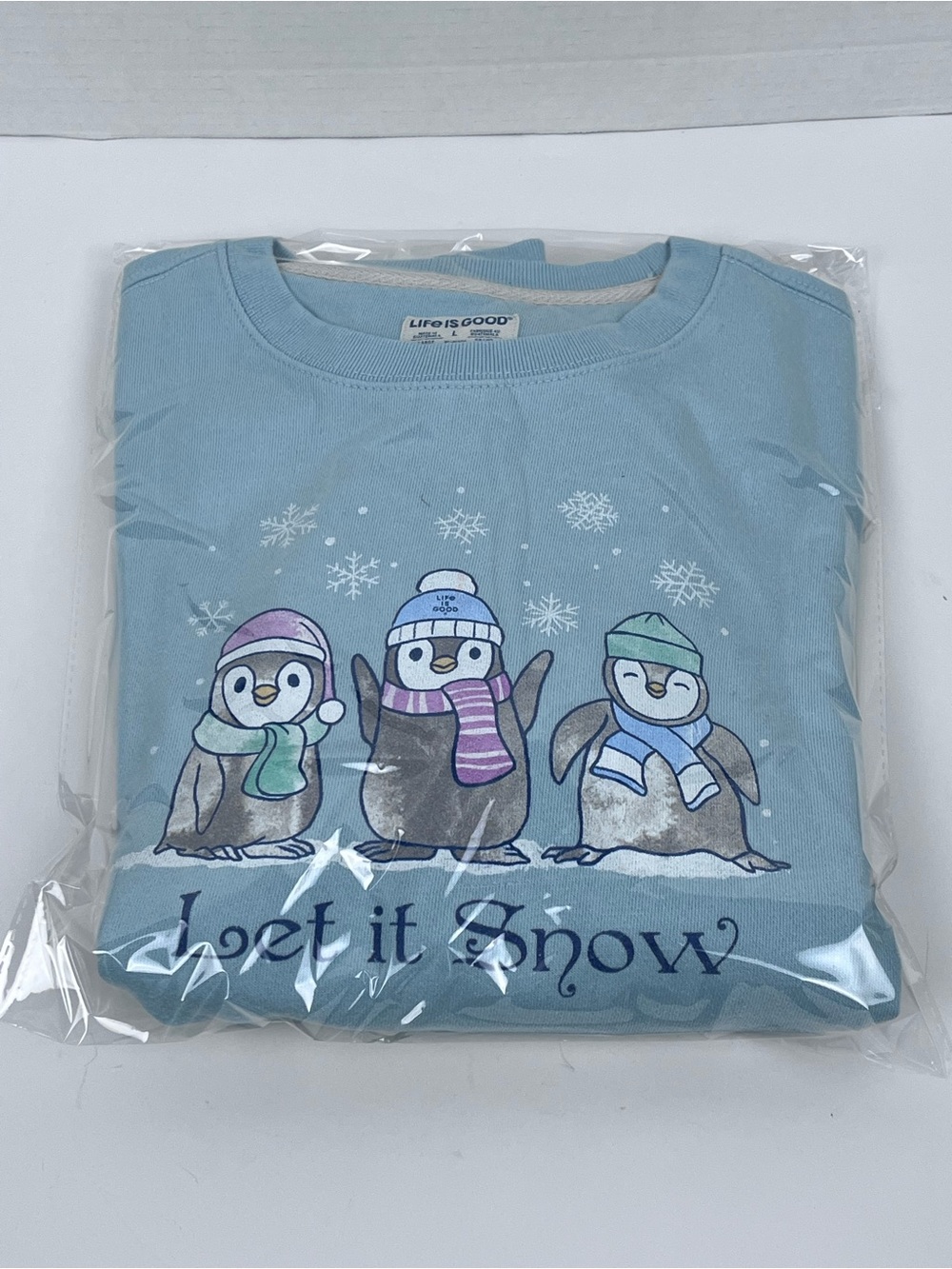 LIfe is Good Women's 100% Cotton Sweatshirt with Winter Penguin Graphic Size L - Picture 11 of 11